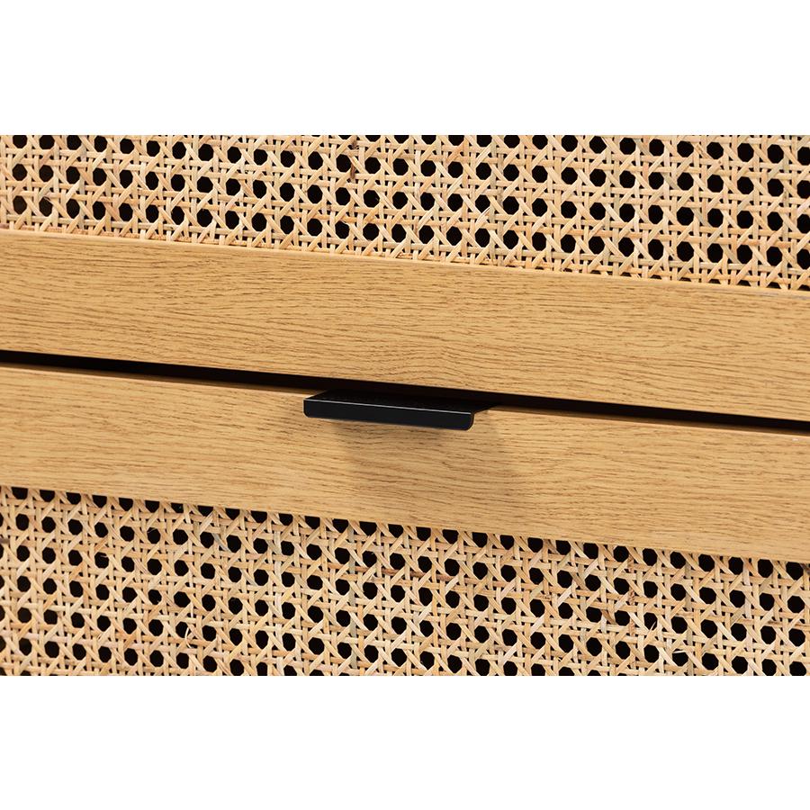 Black Metal 6-Drawer Storage Cabinet with Natural Rattan. Picture 5