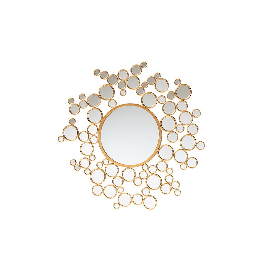 Castiel Modern Glam and Luxe Antique Goldleaf Metal Bubble Accent Wall Mirror. Picture 1
