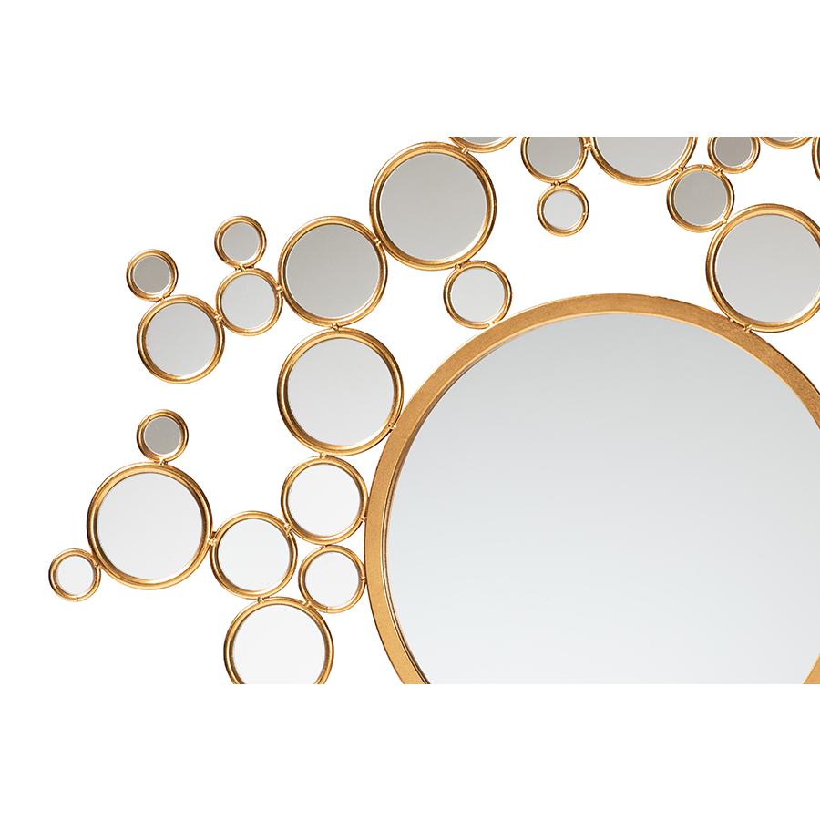 Castiel Modern Glam and Luxe Antique Goldleaf Metal Bubble Accent Wall Mirror. Picture 2