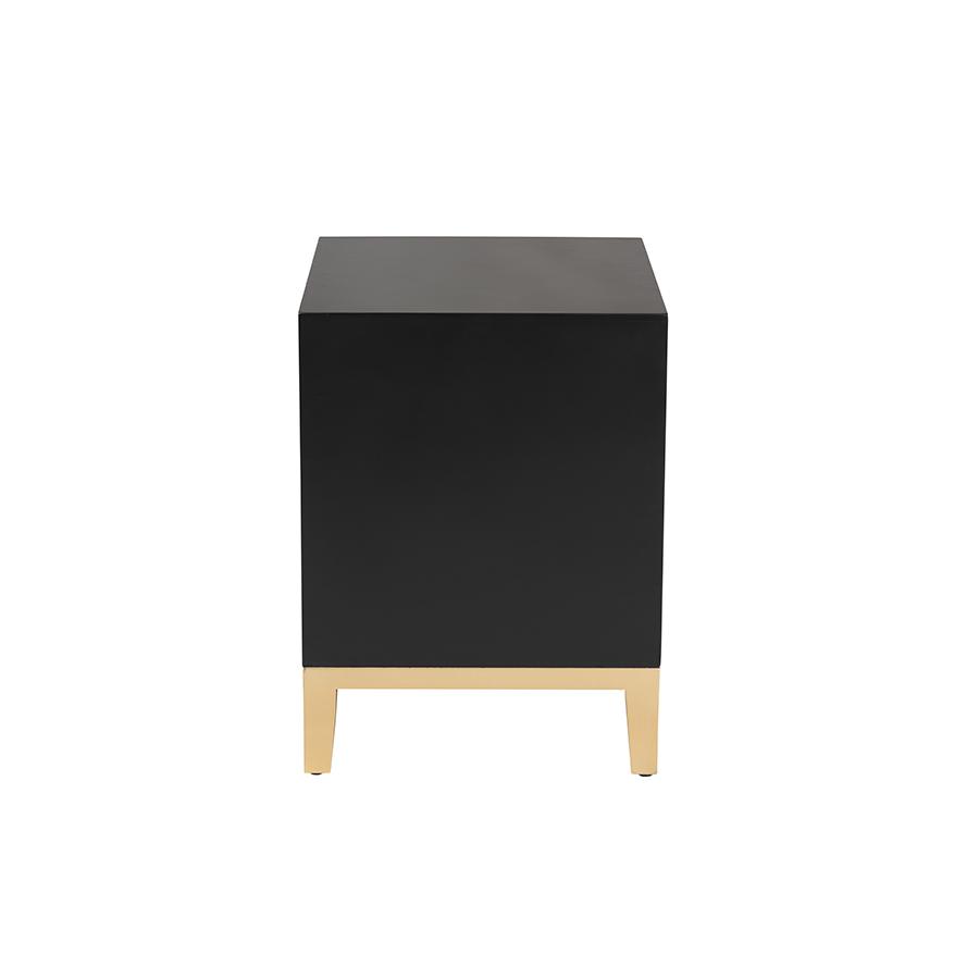 Glam and Luxe Black Finished Wood and Gold Metal 2-Drawer End Table. Picture 4