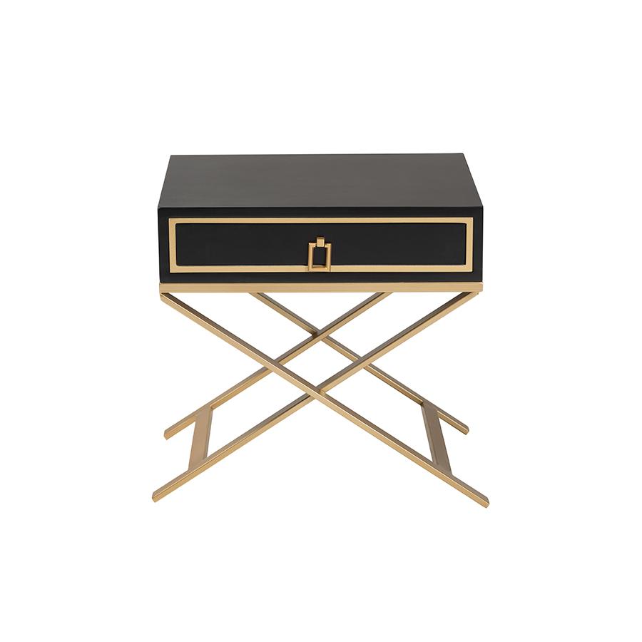 Glam and Luxe Black Finished Wood and Gold Metal 1-Drawer End Table. Picture 3