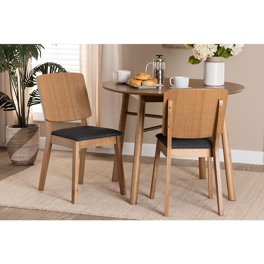 French Oak Brown Finished Rubberwood 2-Piece Dining Chair Set. Picture 7