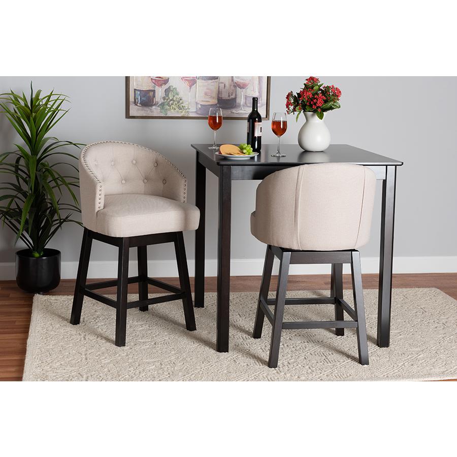 Espresso Brown Finished Wood 2-Piece Swivel Counter Stool Set. Picture 7