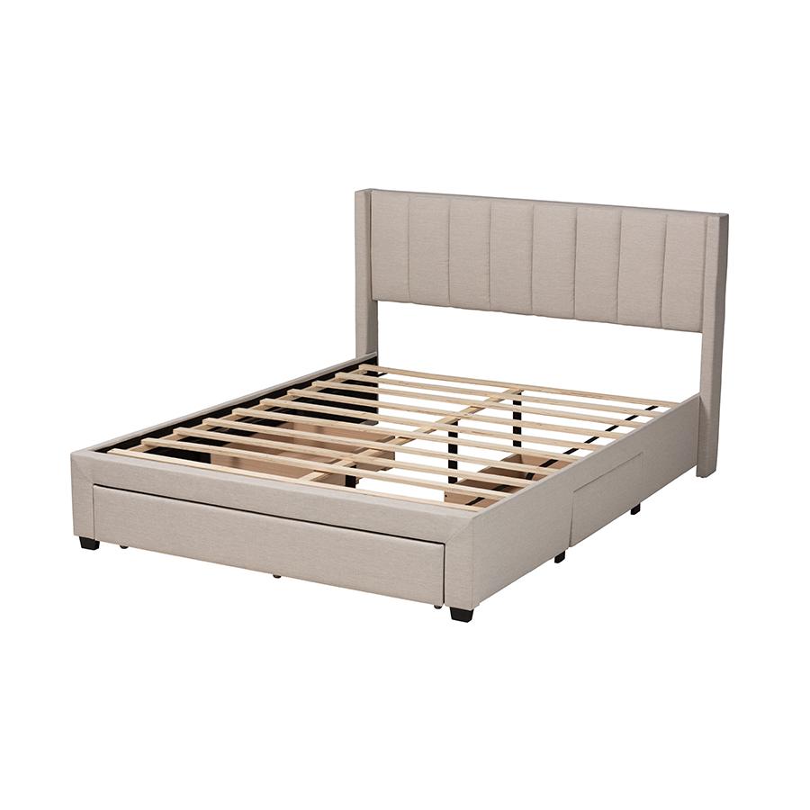 Transitional Beige Fabric Full Size 3-Drawer Storage Platform Bed. Picture 4