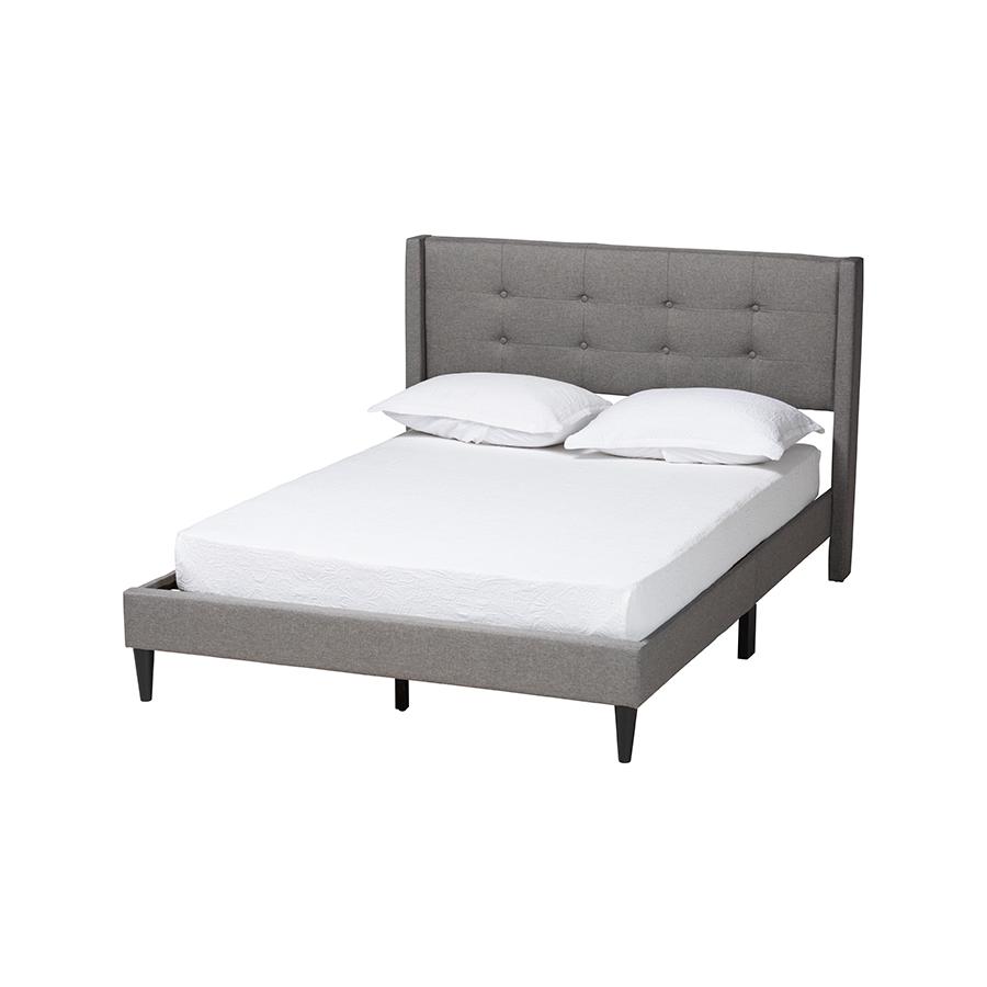 Transitional Grey Fabric Upholstered Full Size Platform Bed. Picture 1