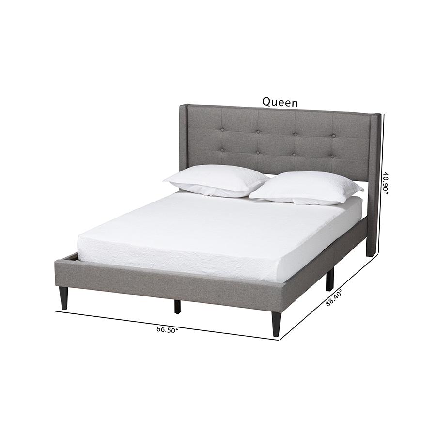 Transitional Grey Fabric Upholstered Full Size Platform Bed. Picture 10