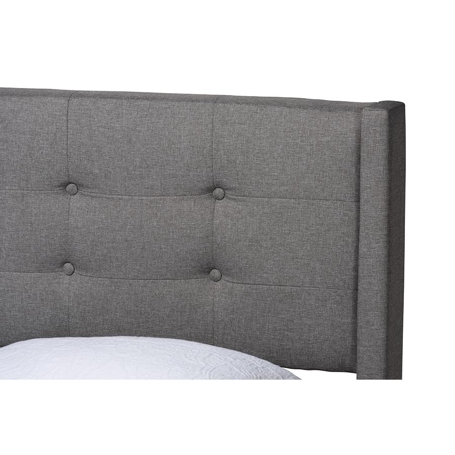 Transitional Grey Fabric Upholstered Full Size Platform Bed. Picture 4