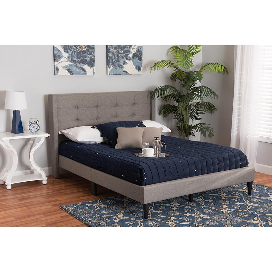 Transitional Grey Fabric Upholstered Full Size Platform Bed. Picture 7