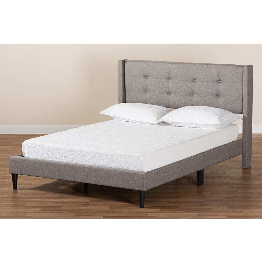 Transitional Grey Fabric Upholstered Full Size Platform Bed. Picture 8