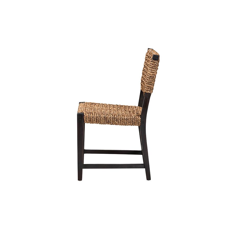 Bohemian Dark Brown Mahogany Wood and Seagrass Dining Chair. Picture 3