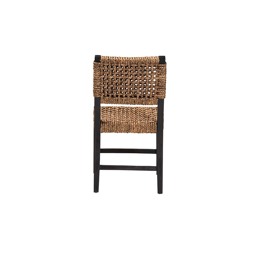 Bohemian Dark Brown Mahogany Wood and Seagrass Dining Chair. Picture 4