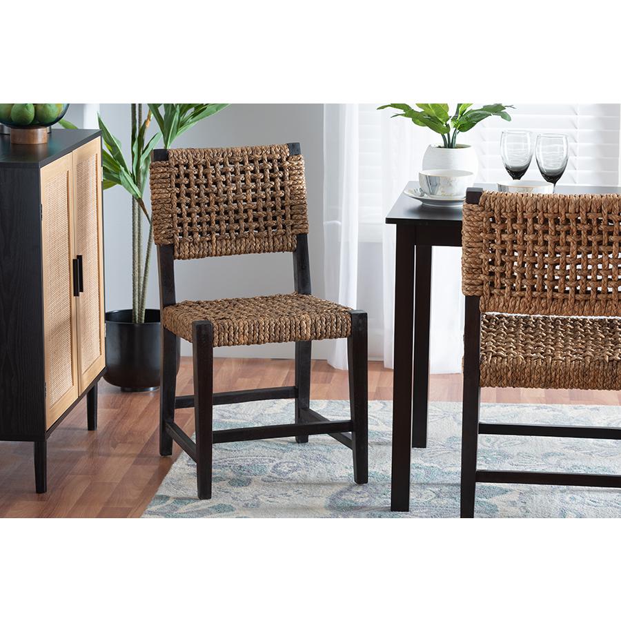 Bohemian Dark Brown Mahogany Wood and Seagrass Dining Chair. Picture 8