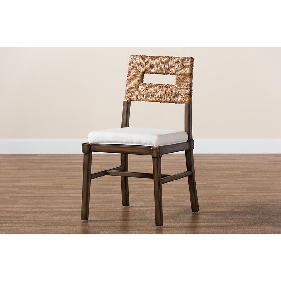 Bohemian Dark Brown Finished Mahogany Wood and Natural Rattan Dining Chair. Picture 9