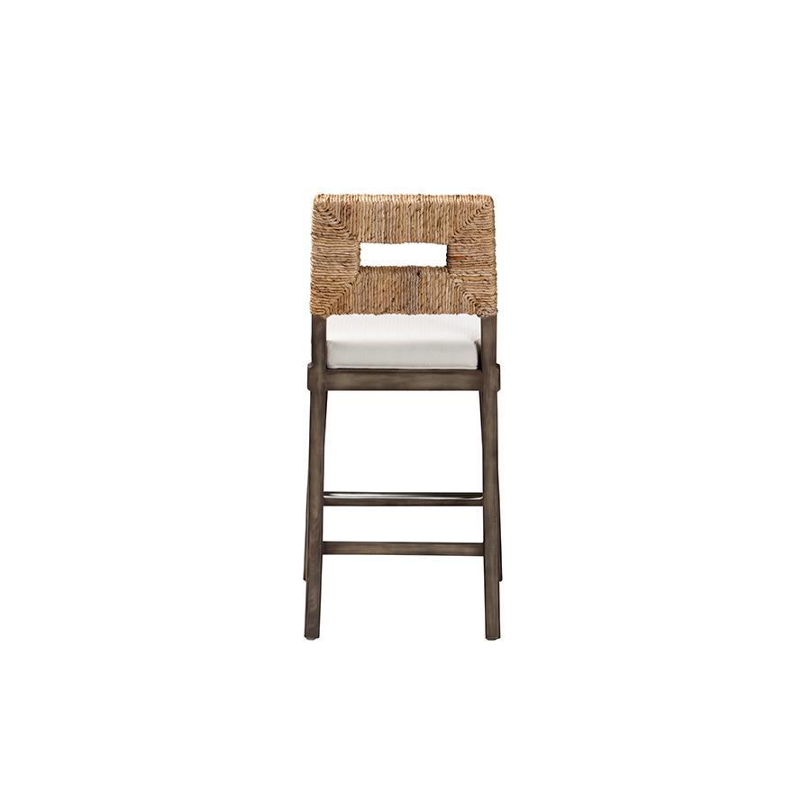 Bohemian Dark Brown Finished Mahogany Wood and Natural Rattan Counter Stool. Picture 4