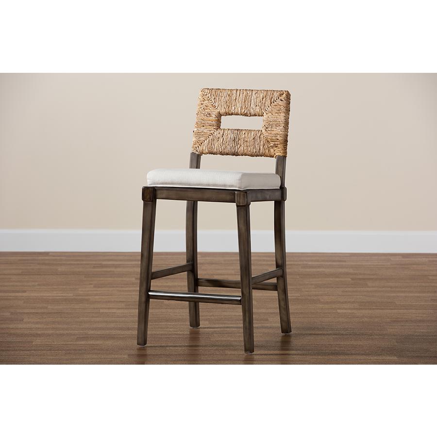 Bohemian Dark Brown Finished Mahogany Wood and Natural Rattan Counter Stool. Picture 9