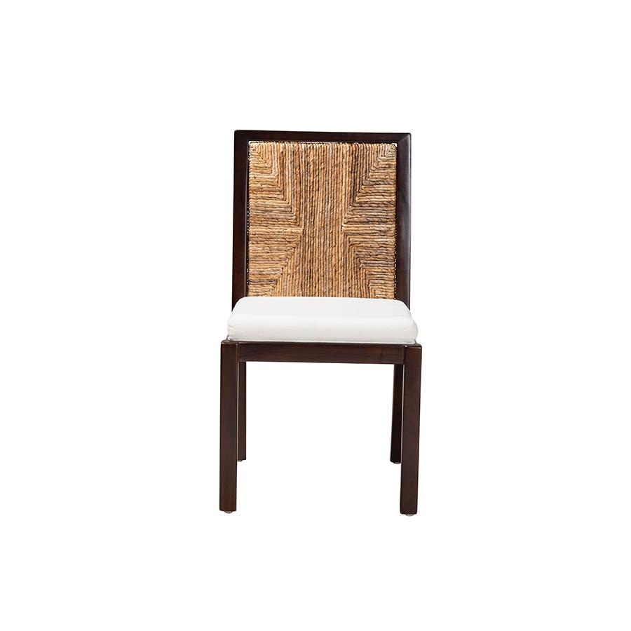 Bohemian Dark Brown Mahogany Wood and Natural Seagrass Dining Side Chair. Picture 2