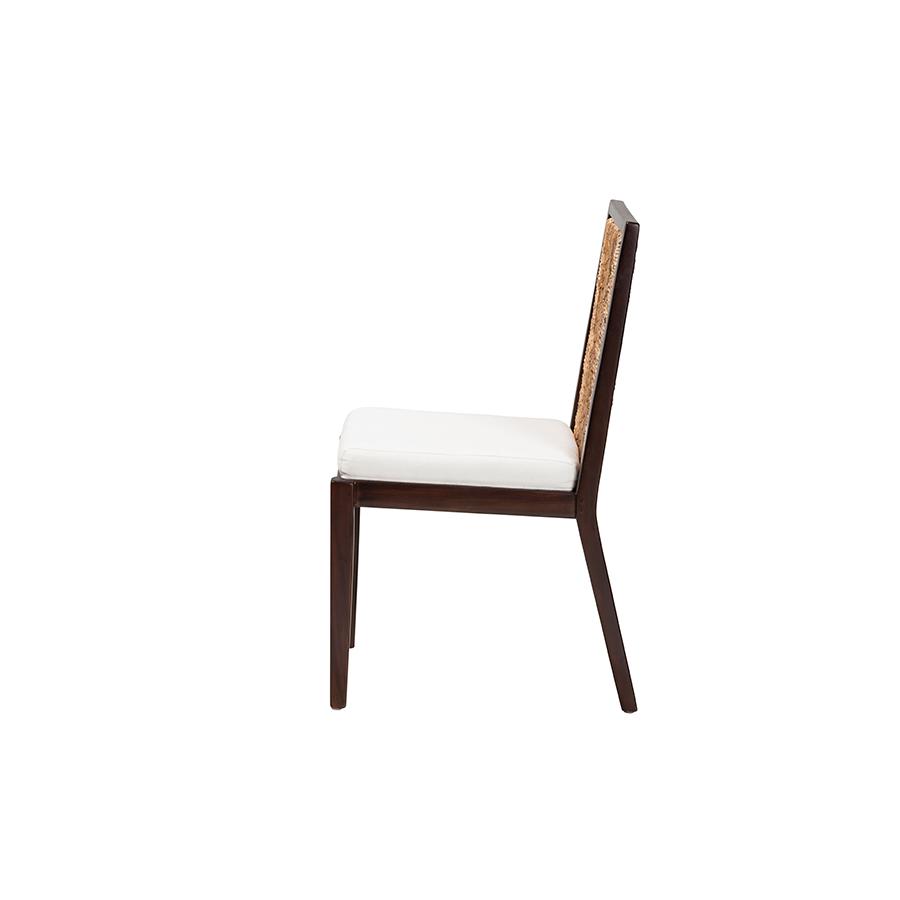Bohemian Dark Brown Mahogany Wood and Natural Seagrass Dining Side Chair. Picture 3
