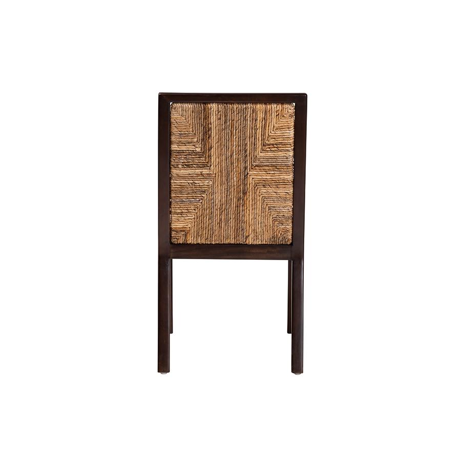 Bohemian Dark Brown Mahogany Wood and Natural Seagrass Dining Side Chair. Picture 4