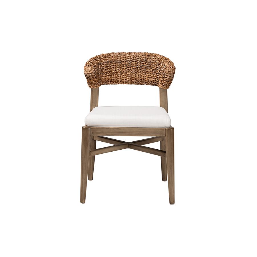 Bohemian Walnut Brown Finished Mahogany Wood and Natural Rattan Dining Chair. Picture 2
