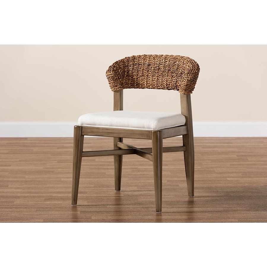 Bohemian Walnut Brown Finished Mahogany Wood and Natural Rattan Dining Chair. Picture 9