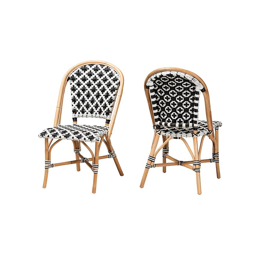 French Black and White Weaving Natural Rattan 2-Piece Bistro Chair Set. Picture 1