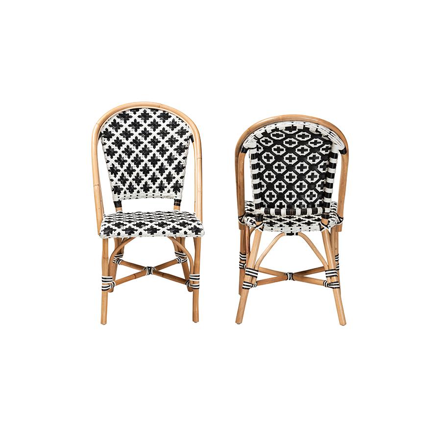 French Black and White Weaving Natural Rattan 2-Piece Bistro Chair Set. Picture 2
