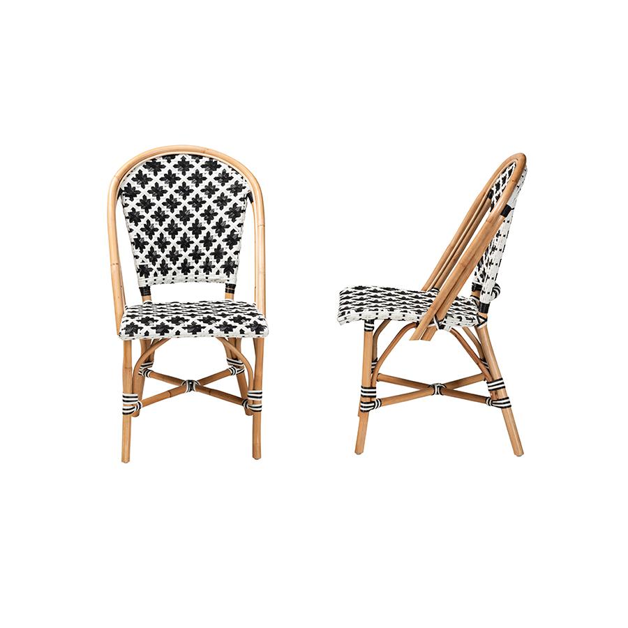 French Black and White Weaving Natural Rattan 2-Piece Bistro Chair Set. Picture 3
