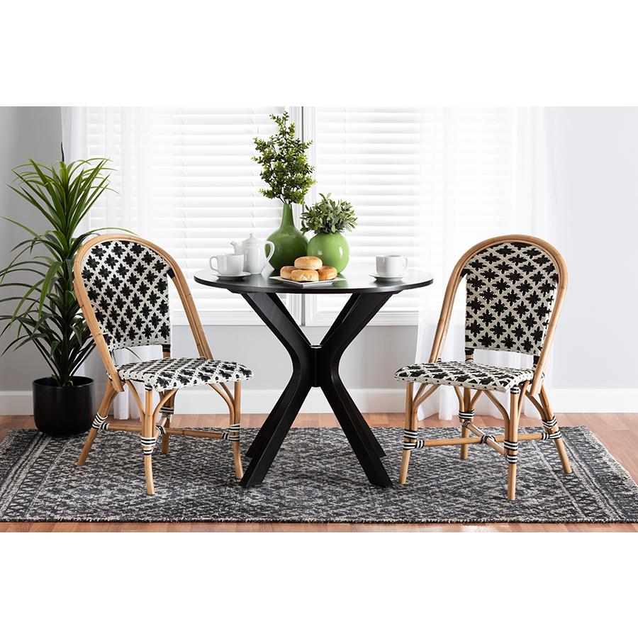 French Black and White Weaving Natural Rattan 2-Piece Bistro Chair Set. Picture 7