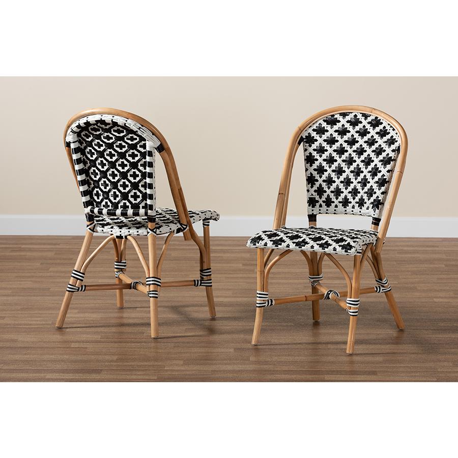 French Black and White Weaving Natural Rattan 2-Piece Bistro Chair Set. Picture 8