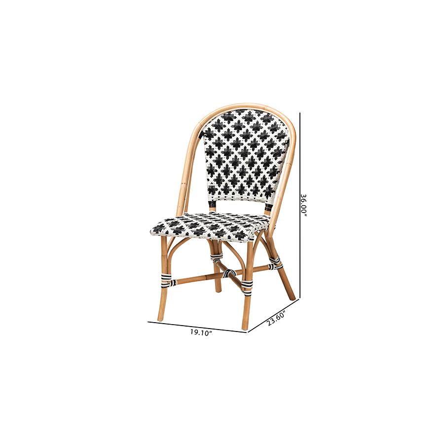 French Black and White Weaving Natural Rattan 2-Piece Bistro Chair Set. Picture 9
