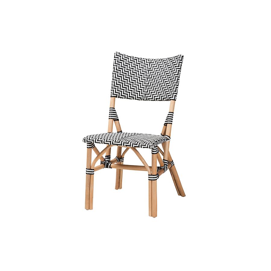 French Black and White Weaving and Natural Rattan Bistro Chair. Picture 1