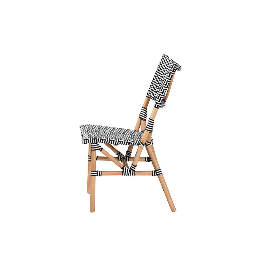 French Black and White Weaving and Natural Rattan Bistro Chair. Picture 3