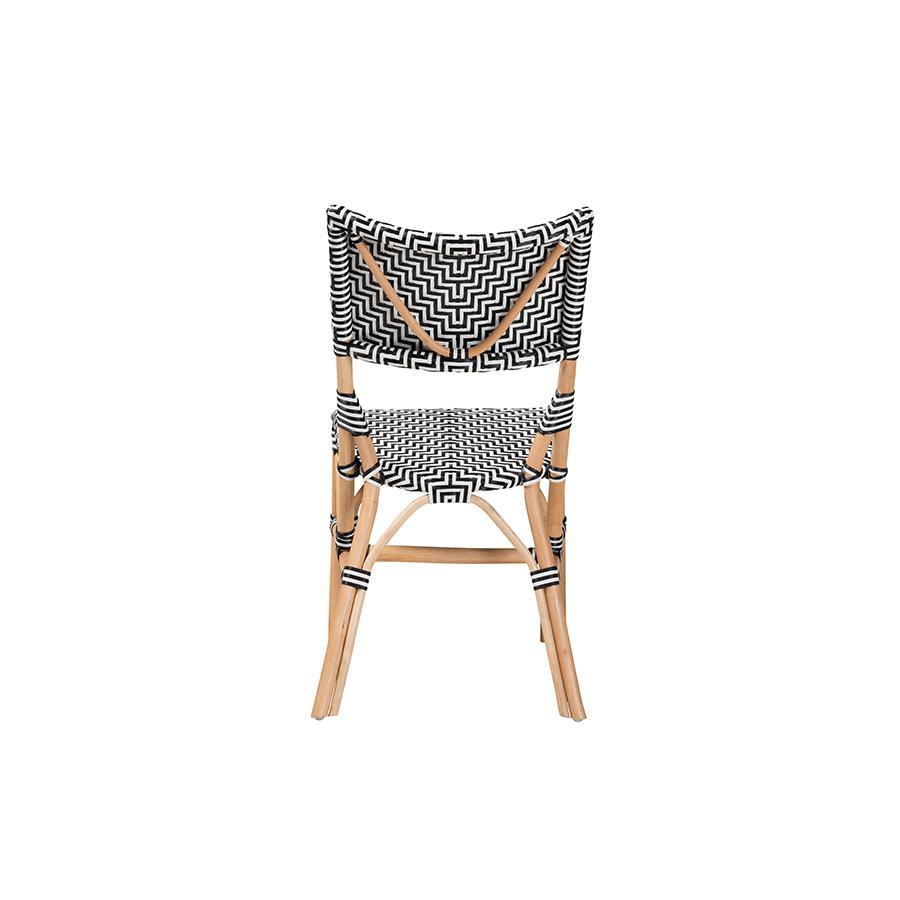 French Black and White Weaving and Natural Rattan Bistro Chair. Picture 4
