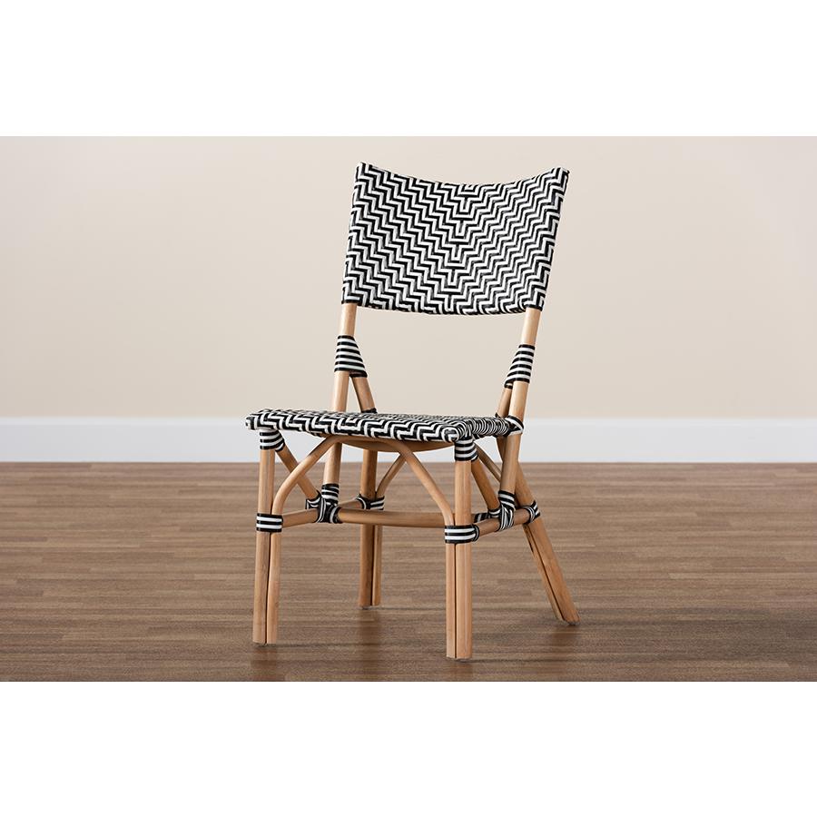 French Black and White Weaving and Natural Rattan Bistro Chair. Picture 9
