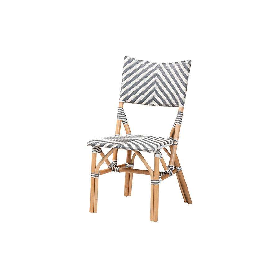 French Grey and White Weaving and Natural Rattan Bistro Chair. Picture 1