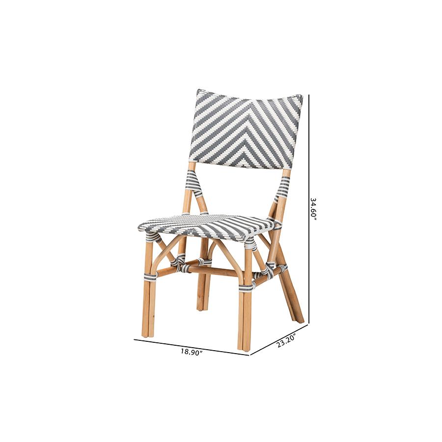 French Grey and White Weaving and Natural Rattan Bistro Chair. Picture 10