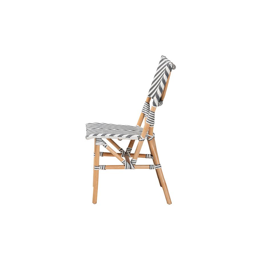 French Grey and White Weaving and Natural Rattan Bistro Chair. Picture 3