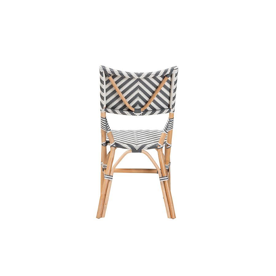 French Grey and White Weaving and Natural Rattan Bistro Chair. Picture 4