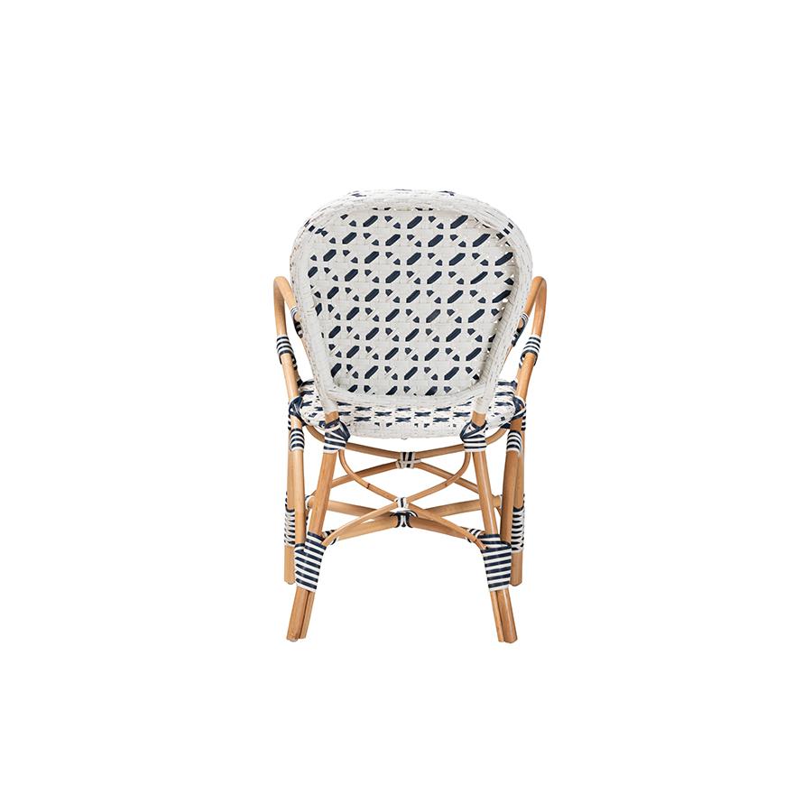 French Blue and White Weaving and Natural Rattan Bistro Chair. Picture 4