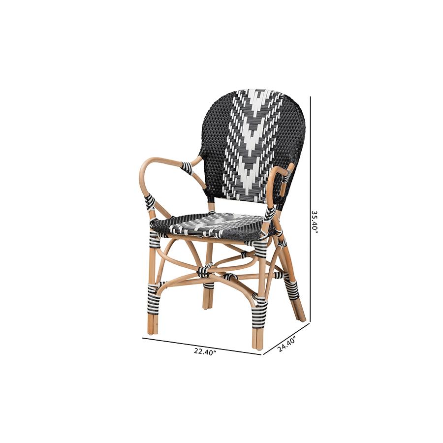 Baxton Studio Wallis Modern French Two-Tone Black and White Weaving and Natural Rattan Indoor Dining Chair. Picture 11