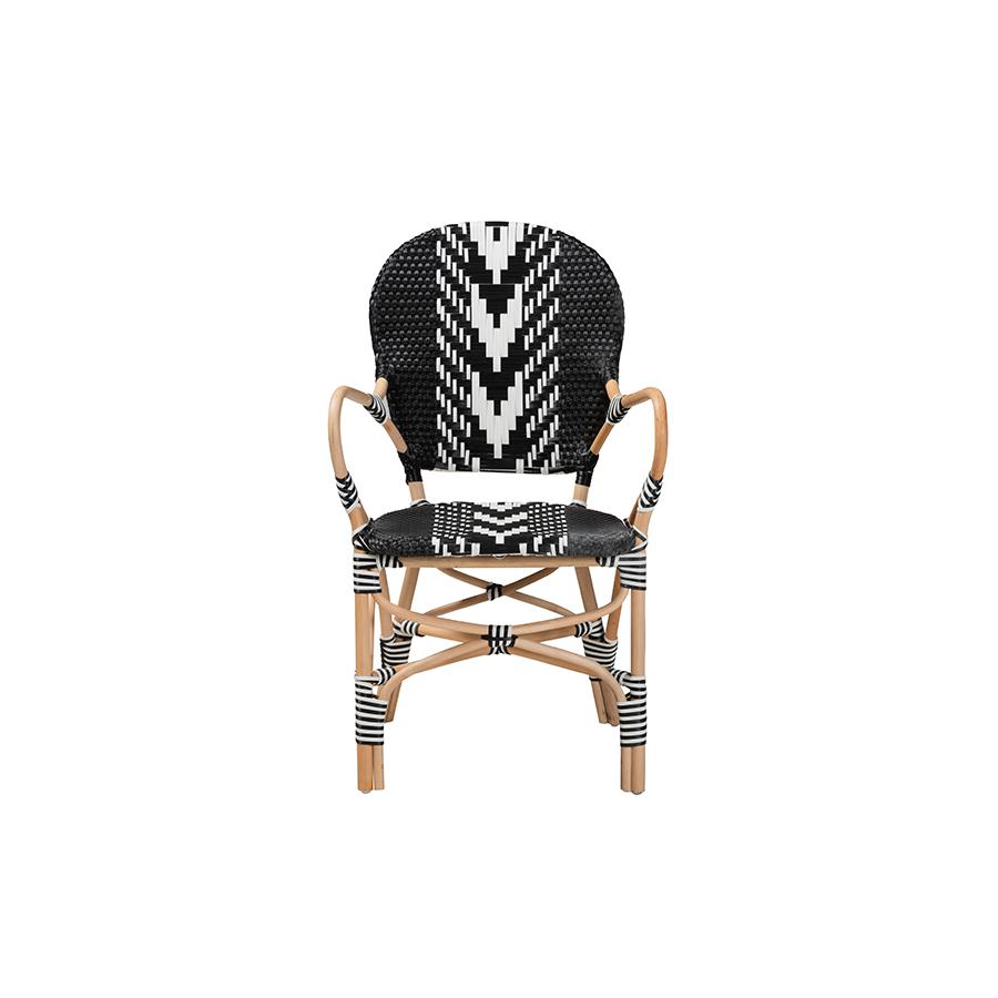 Baxton Studio Wallis Modern French Two-Tone Black and White Weaving and Natural Rattan Indoor Dining Chair. Picture 3