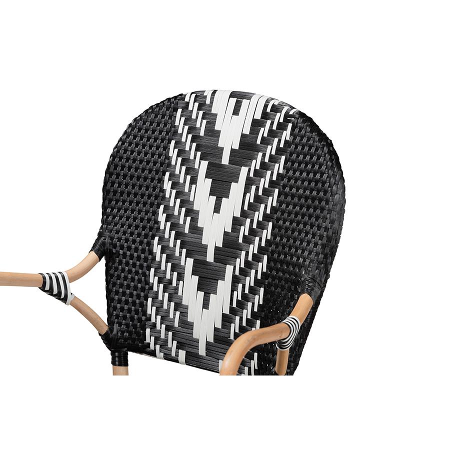 Baxton Studio Wallis Modern French Two-Tone Black and White Weaving and Natural Rattan Indoor Dining Chair. Picture 6