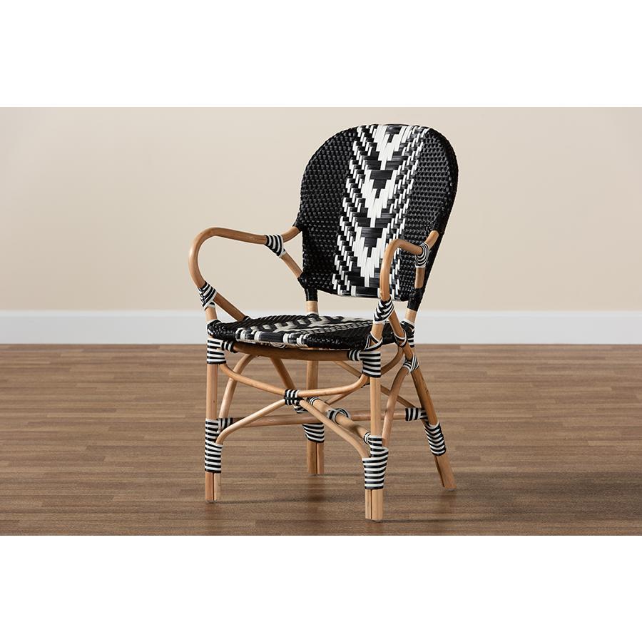 Baxton Studio Wallis Modern French Two-Tone Black and White Weaving and Natural Rattan Indoor Dining Chair. Picture 10