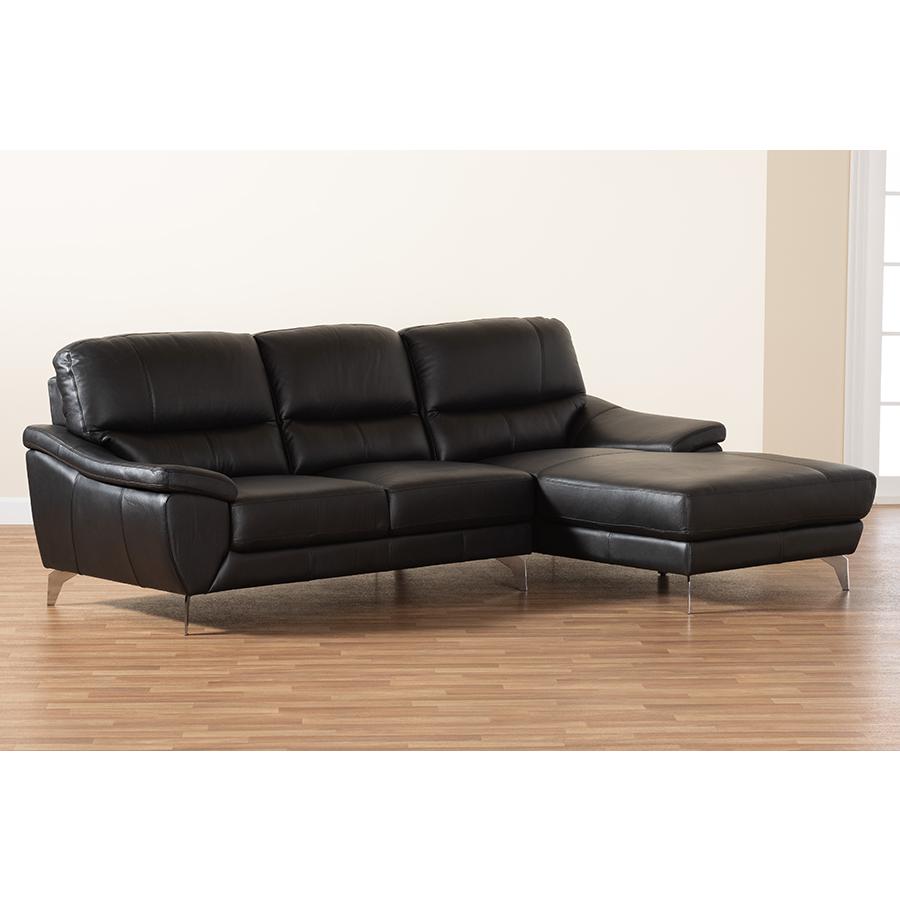 Townsend Modern Black Full Leather Sectional Sofa with Right Facing Chaise. Picture 6
