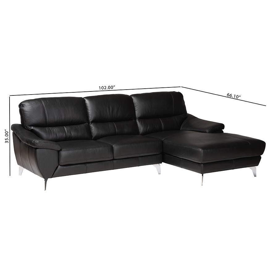 Townsend Modern Black Full Leather Sectional Sofa with Right Facing Chaise. Picture 7