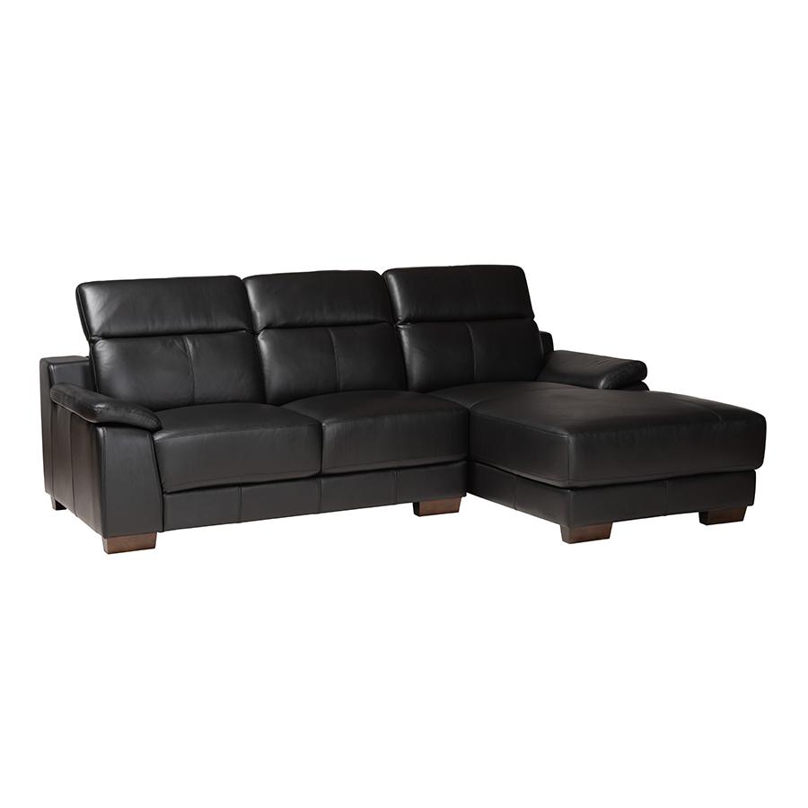 Reverie Modern Black Full  Leather Sectional Sofa with Right Facing Chaise. Picture 1