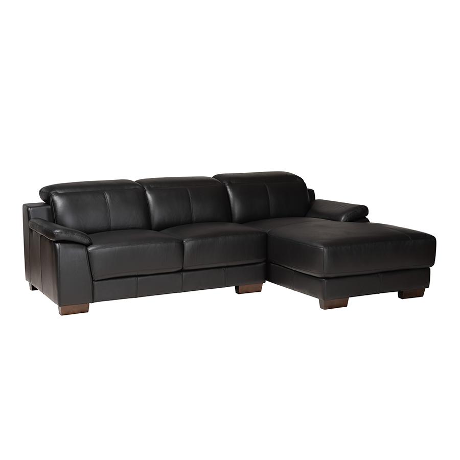 Reverie Modern Black Full  Leather Sectional Sofa with Right Facing Chaise. Picture 2