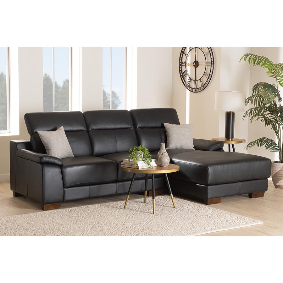Reverie Modern Black Full  Leather Sectional Sofa with Right Facing Chaise. Picture 6