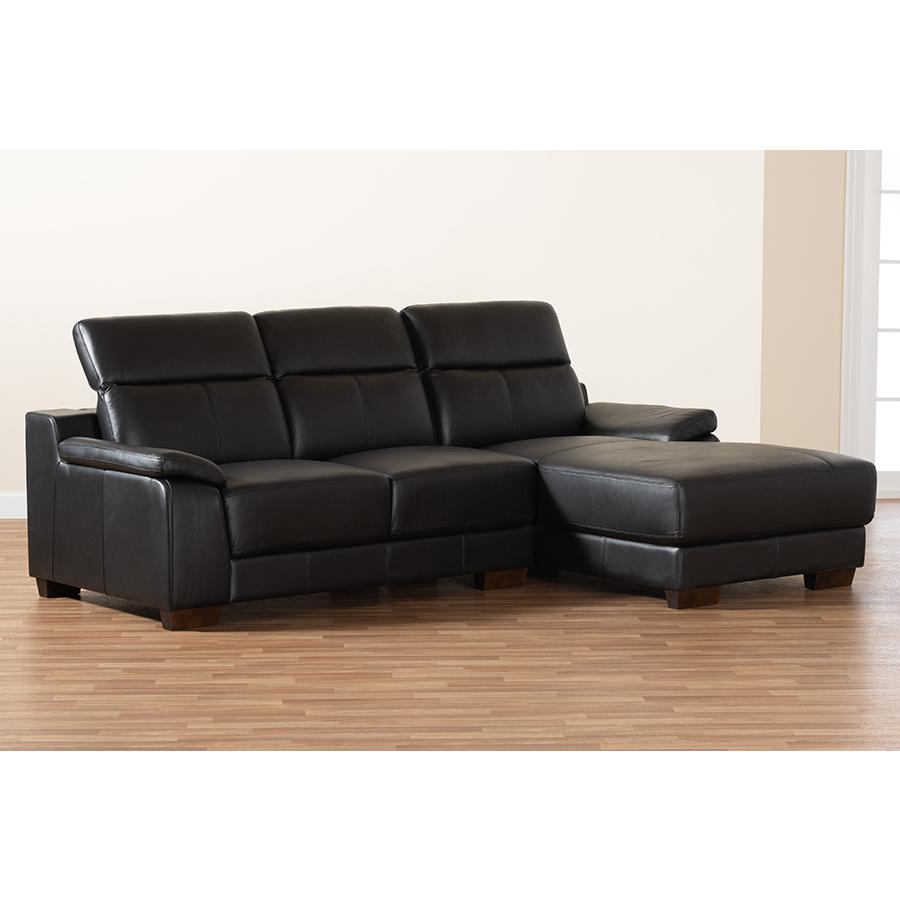 Reverie Modern Black Full  Leather Sectional Sofa with Right Facing Chaise. Picture 7