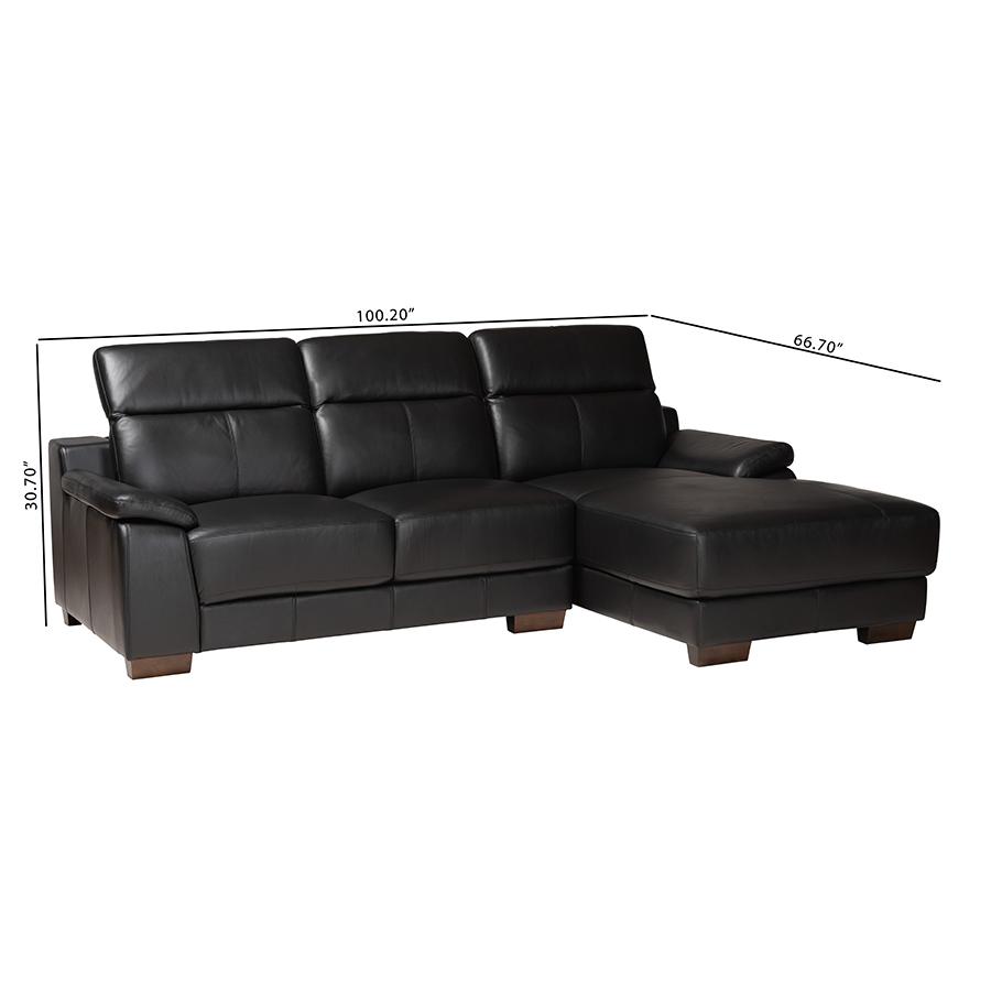 Reverie Modern Black Full  Leather Sectional Sofa with Right Facing Chaise. Picture 8